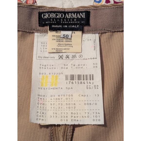 VTG Giorgio Armani Classico Made in Italy Cotton Cashmere Tan Cord Pant Sz 50 - Picture 3 of 14